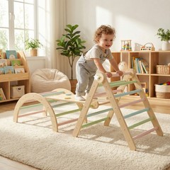 Wooden Toddler Climbing Arch Ramp Ladder Set, Indoor Playground Toy US