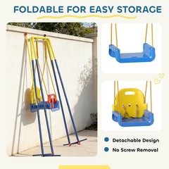 Qaba 3 in 1 Toddler Swing Set, Folding Child Swing Set for Kids, Blue