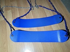 Swings For Outdoor Swingset. Pair Of 2 Blue Vinyl Seats With Chains And Connect