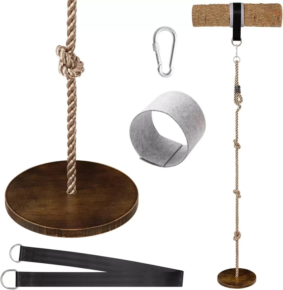 Wooden Round Disc Rope Swing 51”-73” Adjustable Climbing Rope Tree Swing