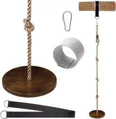 Wooden Round Disc Rope Swing 51”-73” Adjustable Climbing Rope Tree Swing