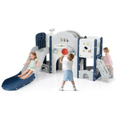 10 in 1 Toddler Slide Set w/Magnetic Whiteboard, Telescope Ring Toss for Ages 3+