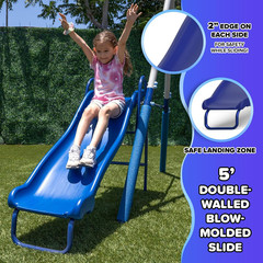 Arcadia Metal Swing Set for Kids – Trapeze, 2-Person Glider, 5Ft Slide, Anchor K