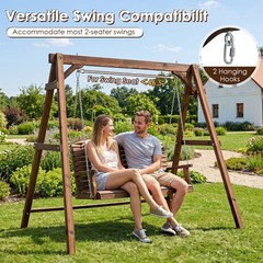 Heavy-Duty Carbonized Fir Wood Swing Frame w/Reinforced Bars & 2 Hanging Rings