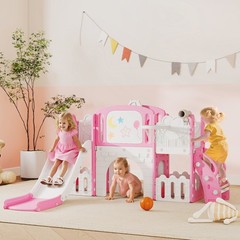 7 in 1 Toddler Slide Set, Frog Theme Outdoor & Indoor Playset, Pink