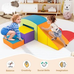 6 PCS Multi-color Climb and Crawl Activity Playset w/Tunnel Slide Stairs & Ramp