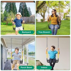 Heavy-Duty 17″ Metal Frame Swing Seat with 2 Carabiners, Swing for Backyard P…
