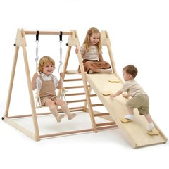 Indoor Jungle Gym 4 in 1 Foldable Toddler Wooden Montessori Baby Natural