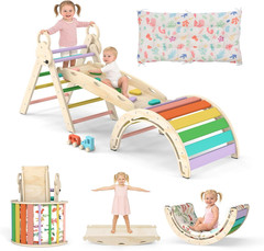 Pikler Triangle Set with Cushion, 7-In-1 Foldable Toddler Climbing Toys, Indoor