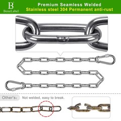 2Pcs 65″ (5.4 ft) 304 Stainless Steel Swing Chain 1000 LBs Capacity Porch Swi…