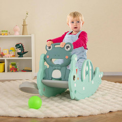 3-In-1 Kids Slide Rocking Horse Set Convertible Toddler Slide with Basketball Ho