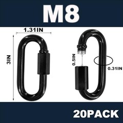 50PCS 3 Inches Black Chain Links, M8 Screw Galvanized Steel Heavy Duty 50PCS-M8