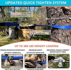 Heavy Duty Zip Line Kit for Kids Adults 120ft-200ft Up to 380Lbs Outdoor Safe…