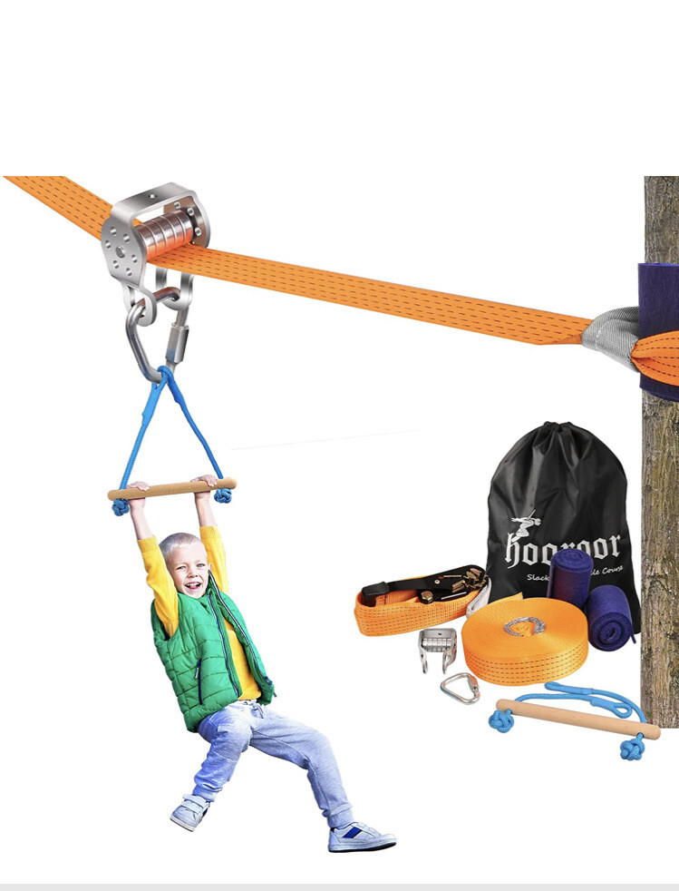 Hooroor Ninja Slackline Pulley with 52ft Zioline, Monkey Bar