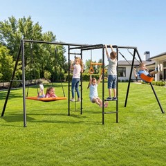Heavy-Duty Metal Swing Set for Backyard Outdoor Playset w/ Monkey Bars, 2 Swings