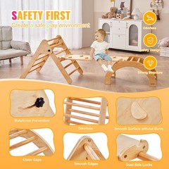 Uimoso 5-in-1 Wooden Montessori Climbing Set for Toddlers with Triangle Design
