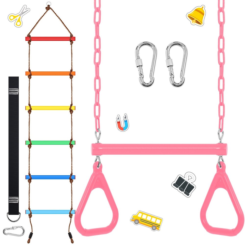 2 Pack Gym Swing Sets 48” Trapeze Swing Bar Monkey Bar Heavy Duty Chain with…