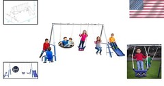 Galvanized Steel Free N’ Swing Play Set with Slide & See-Saw – 7 Child Capacity