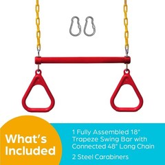 Children’s Trapeze Swing Set in Red: Includes Heavy-Duty Chains & Carabiners