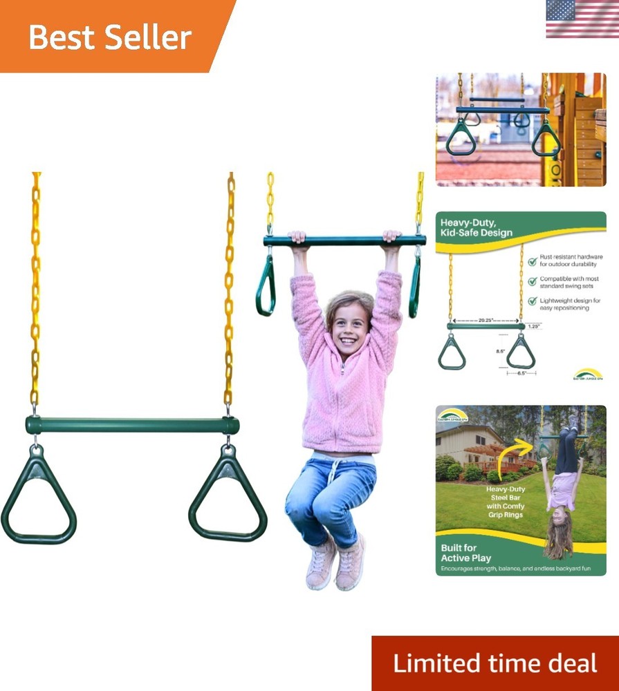 Full-Sized 20″ Trapeze Combo with Plastic Gym Rings – Assembled & Ready!