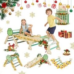 Pikler Triangle Climbing Set, 7-in-1 Foldable Wooden Toddler Climbing Toys Set