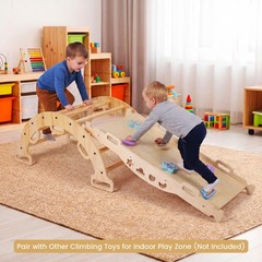 Wooden Rocking Climbing Arch w/Cushion, 3-in-1 Montessori Kids Climber Rocker