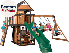 Canyon Creek Cedar Wood Swing Set with Wave Slide, Clubhouse, Play Kitchen, Picn