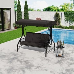 IDEALHOUSE 3-Seat Patio Swing w/ Stand, Convertible Bed, Adj. UV Canopy, 800lb