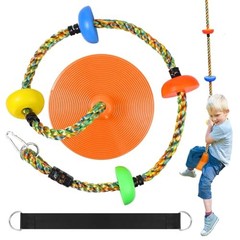 Tree Swing for Kids,Heavy Duty Single Disc Seat Climbing Rope Set Orange Swing