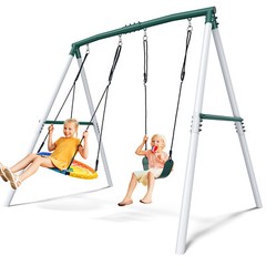 500lb Heavy Duty 7.5ft Metal Swing Set with 2 Swings for Kids Outdoor Swing Seat