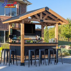 Palisade 9′ X 6′ Cedar Wood Outdoor Bar Set with Galvanized Steel Roof Bar Top
