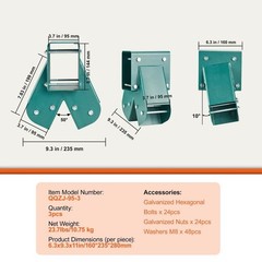 3 Pcs 1-2-3 A-Frame Brackets for Swing Set with All Mounting Hardware