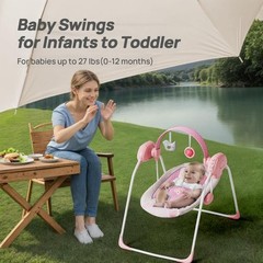Electric Baby Swing with 5 Speeds, 6 Melodies & Timer – Battery Powered