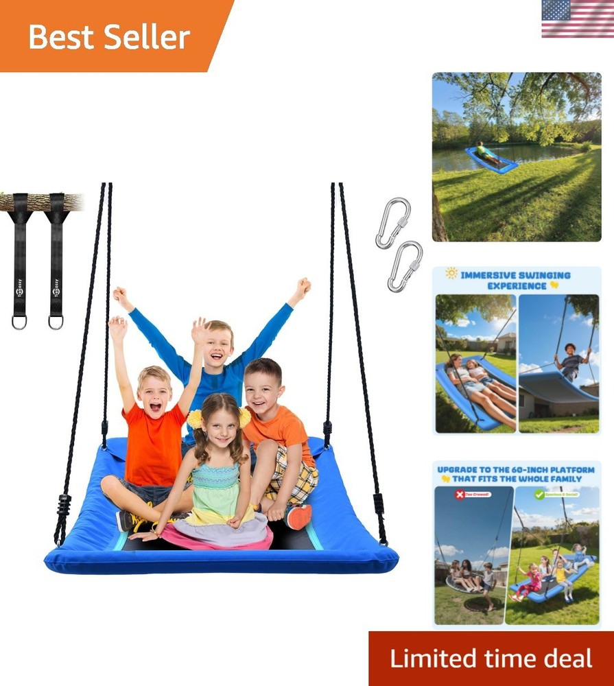 700lb Giant 60″ Skycurve Platform Tree Swing for Kids and Adults with 2 Hangi…