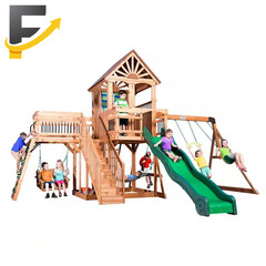 Caribbean Outdoor Playground Set W/ Wave Slide Rockwall Swing Set and Porch