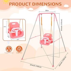 3-in-1 Toddler Swing Set, Indoor & Outdoor Baby Swing Heavy Duty Swing Set Pink