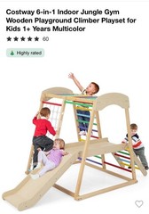 Costway 6-in-1 Indoor Jungle Gym Wooden Playground Climber Playset Kids 1+ Year