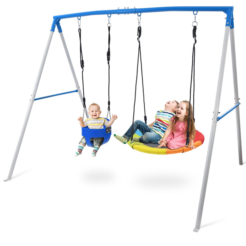 440lb Metal Swing Set with 2 Swings Metal Swing Set for Outdoor Backyard Playset