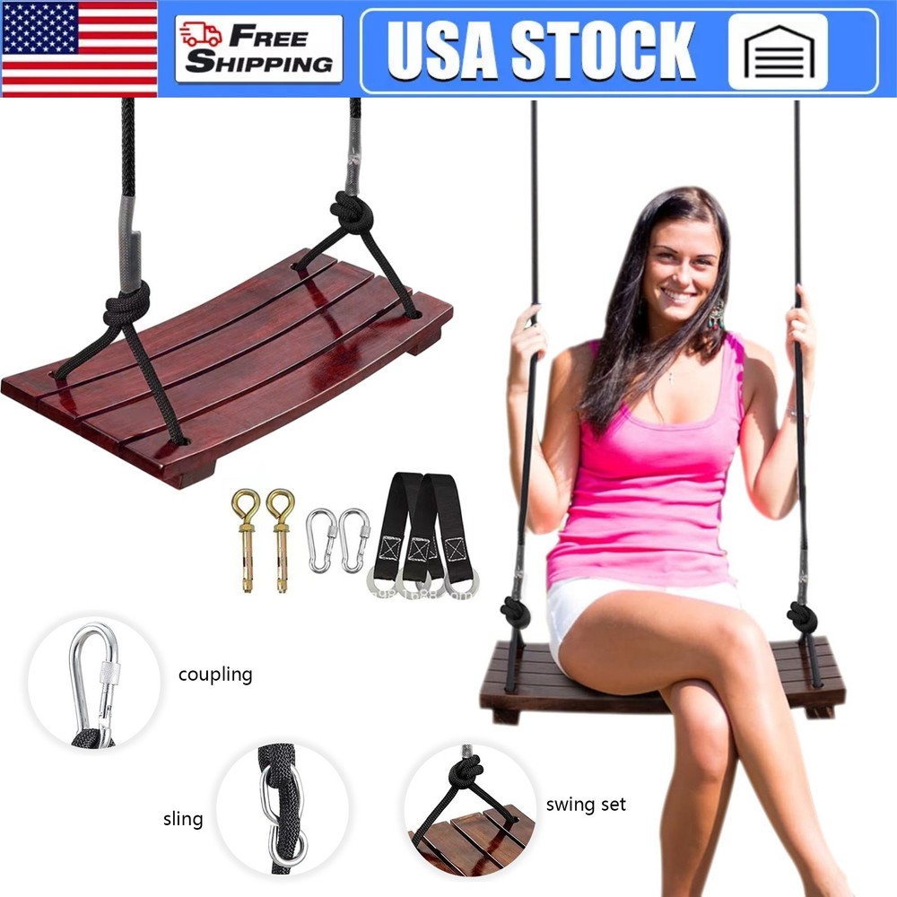 Wooden Swing Seat Hanging, Nostalgic Outdoor for Kids Adults, Height Adjustable