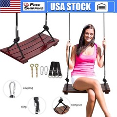 Wooden Swing Seat Hanging, Nostalgic Outdoor for Kids Adults, Height Adjustable