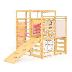Space-Saving 9 in 1 Wooden Jungle Gym Kids 2-8, Climber w/ Slide & Net