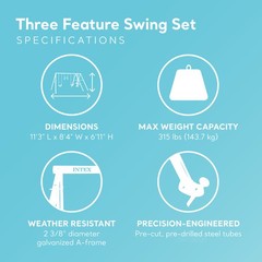 Three Feature Colored Playground Swing Set w/ Trapeze Bar, Multicolor(For Parts)