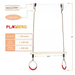 Wooden Swings with 4 Included Ropes, Tree Swing, Bar, Climbing Rope Ladder and S