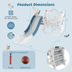 4-in-1 Toddler Climber Slide Set Kids Slide and Swing Set With Basketball Hoop