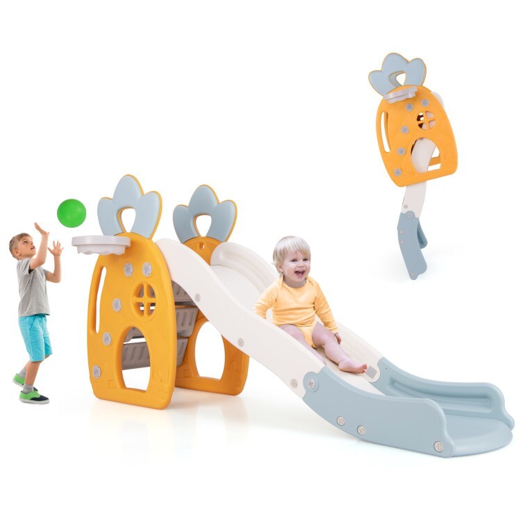 Foldable Kids Game Slide Climber Set Gift Kids w/Basketball Hoop and Buffer Zone