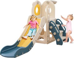 5 in 1 Kids Freestanding Toddler Slide Baby Climber Playset L Shaped Slide Toy