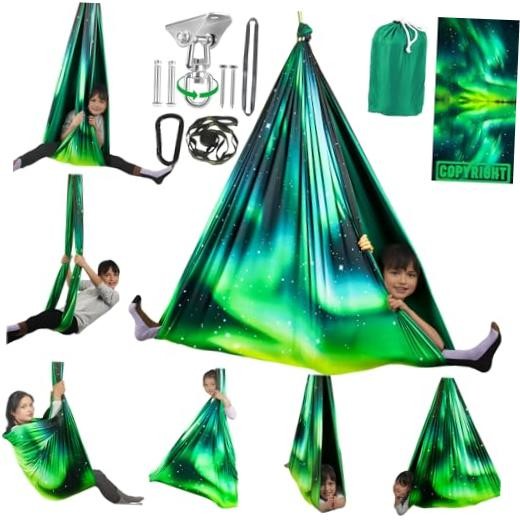HiCamer Double Layer Sensory Swing for Kids & Adults Holds up to Aurora Green