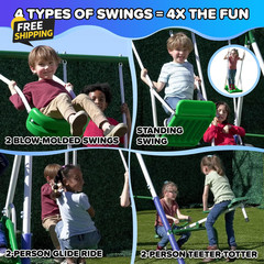 Park Metal Swing Set for Ages 3-8, 2 Swings, Standing Swing, Roman Glider