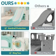 10-in-1 Slide Set for Kids Age 3+, Toddler Climber Slide Set with Drawing Board