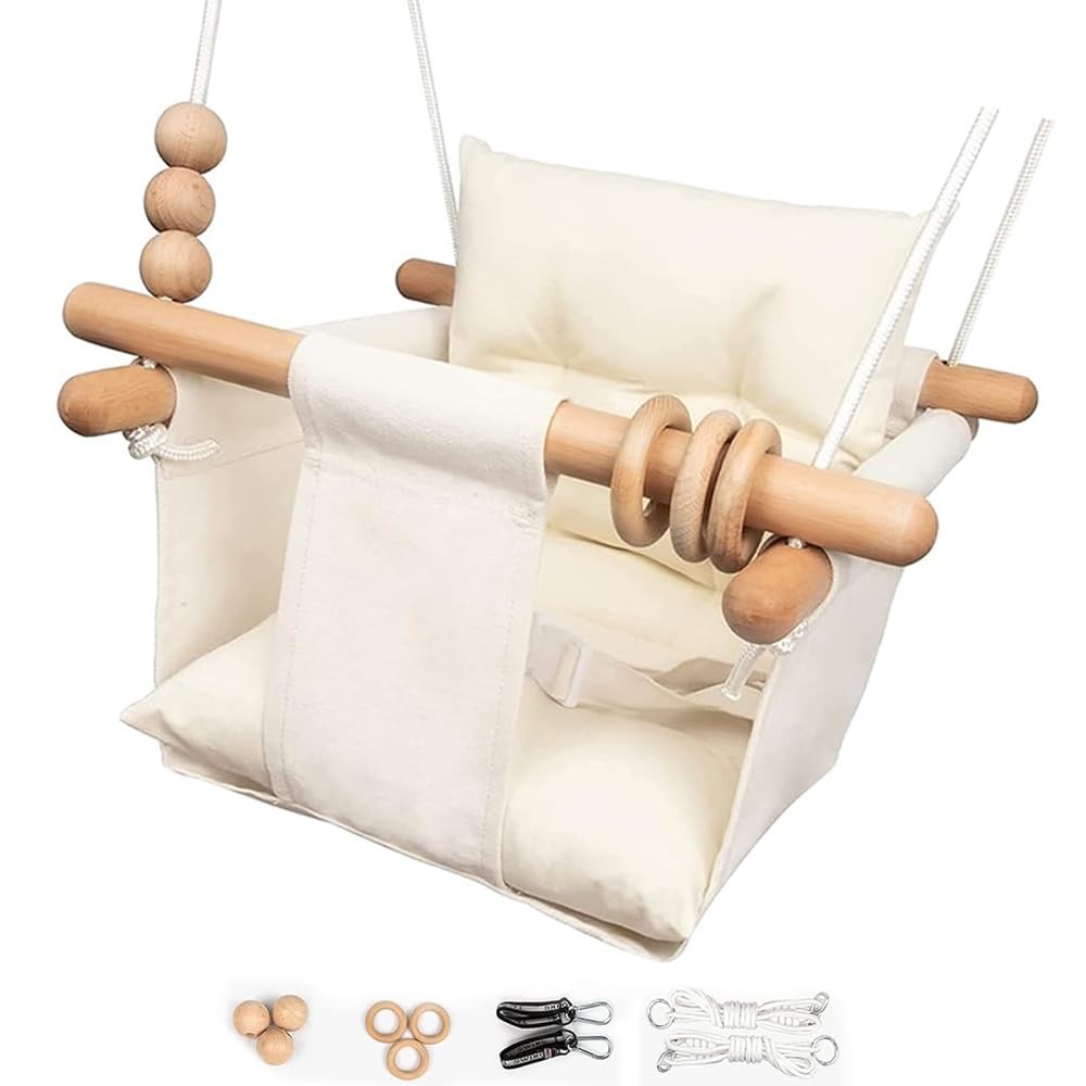 Baby Swing Outdoor Indoor Toddler Swing Seat with Safety Belt, Canvas Hanging…